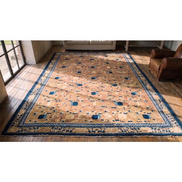 Impressive Camel Background Color With Traditional Ming Style Antique Chinese Ningxia Rug For Sale In New York - Image 6 of 8