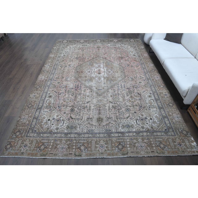 Persian 1970s Vintage Persian Handmade Wool Cotton Light Brown Area Rug For Sale - Image 3 of 11