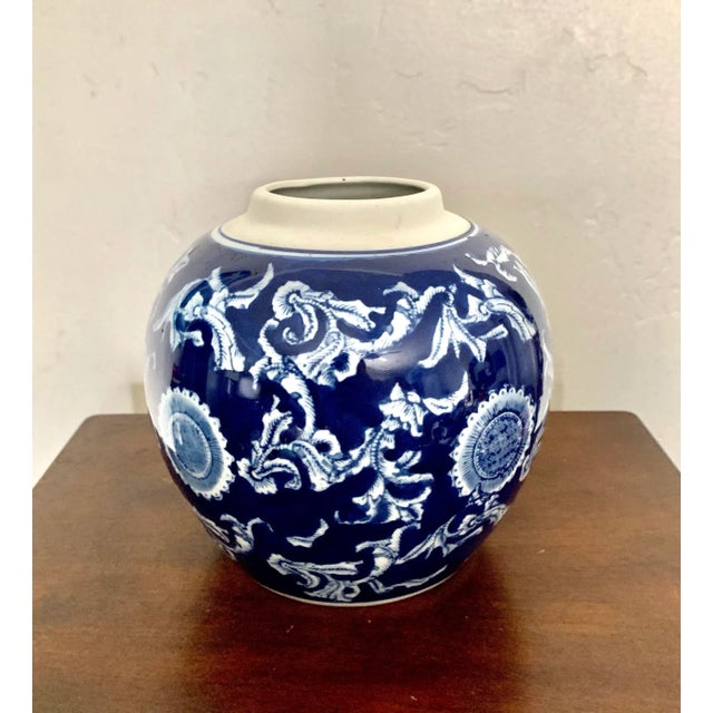 Round Blue and White Glaze Ceramic Vase For Sale In San Diego - Image 6 of 6