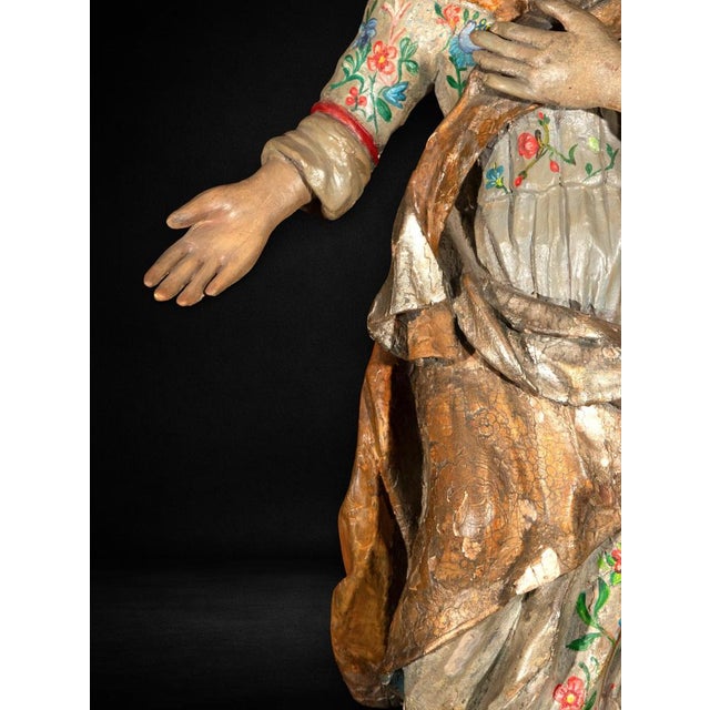 Baroque 17th Century Spanish Polychrome Immaculate Conception Sculpture, 1650 For Sale - Image 3 of 10