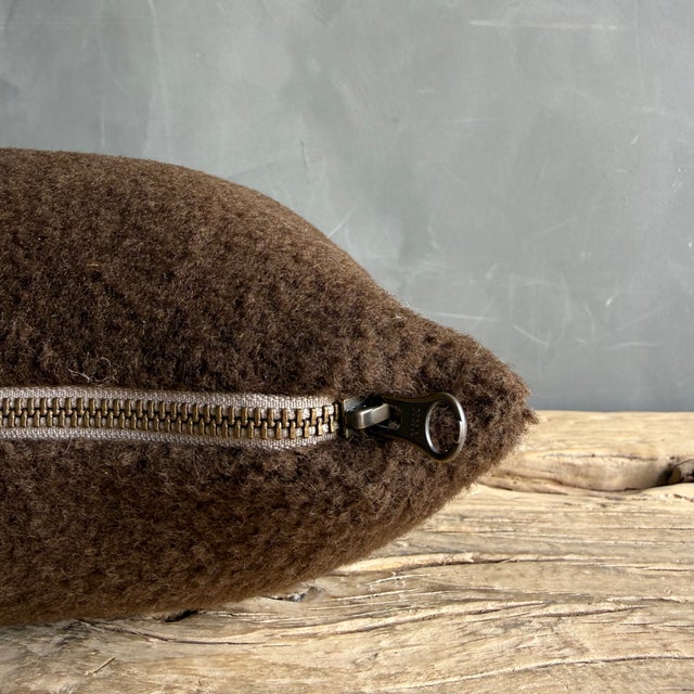 Mid-Century Modern Dark Brown Wool Lumbar Pillow 12" X 20" With Down Insert For Sale - Image 3 of 5