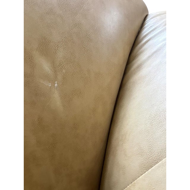 Animal Skin Hand-Carved Cognac Leather Loveseat With Exposed Wood Frame Traditional European Style 71”w For Sale - Image 7 of 12
