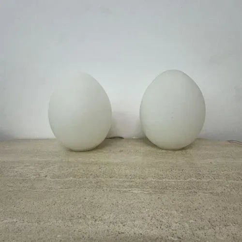 Vintage Egg Shaped Table Lamps in Opaline Glass, 1970s, Set of 2 For Sale - Image 3 of 12