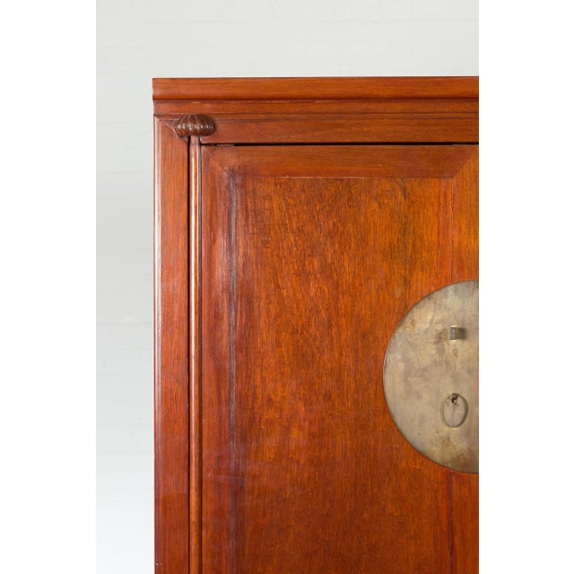 Chinese Qing Dynasty Armoire with Brass Medallion and Reconfigured Pocket Doors For Sale - Image 9 of 13