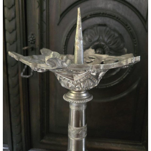 Metal Large Silver-Plated Bronze Candlesticks, 1800s, Set of 2 For Sale - Image 7 of 8