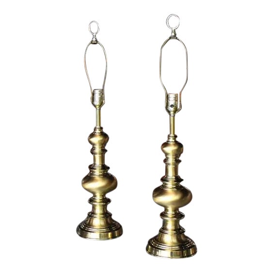 Vintage Mid Century Solid Brass Finial Shape Table Lamps a Pair Chairish