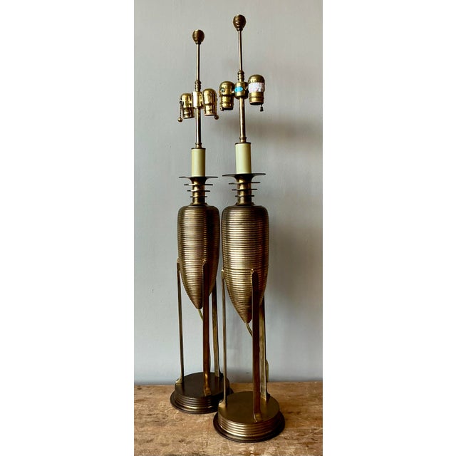 Late 20th Century Vintage Postmodern Chapman Brass Lamps - A Pair For Sale - Image 5 of 10