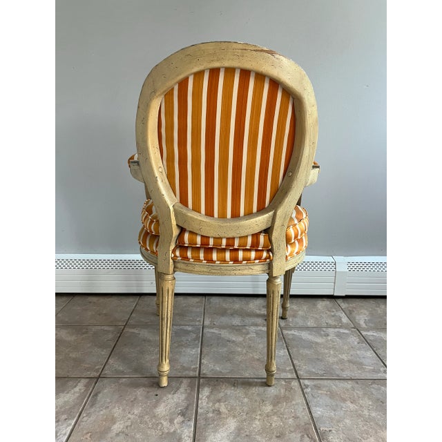 Vintage Striped Upholstered French Style Armchair For Sale - Image 4 of 9