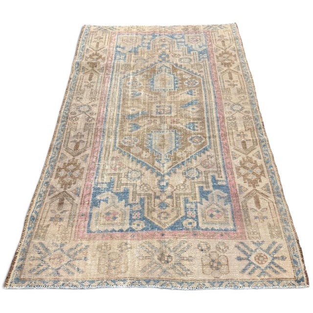 1920s Antique Malayer Rug 4x6 | Blue, Beige & Brown For Sale - Image 5 of 5