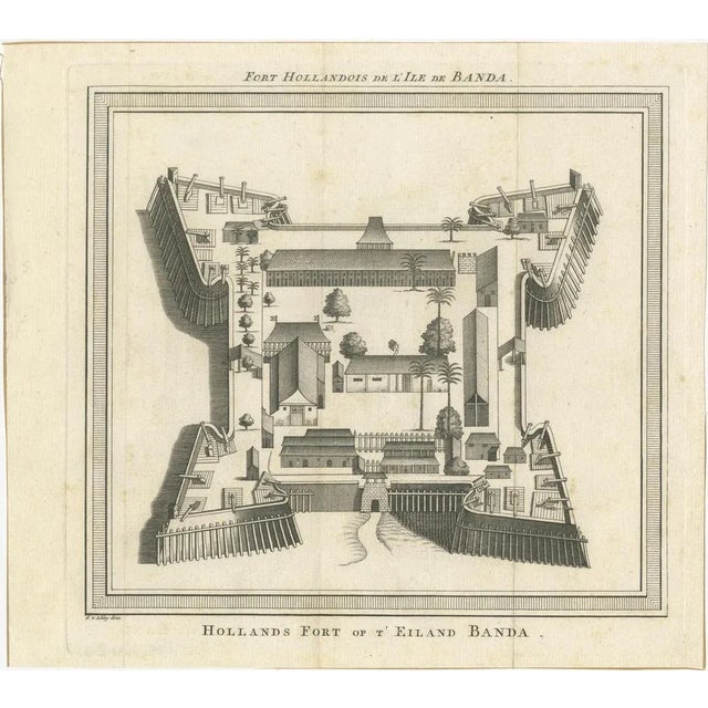 Black Jacob van der Schley, Voc Fort Nassau at Banda of the Spice Islands, Bird's-Eye View, Engraving, 1740 For Sale - Image 8 of 10