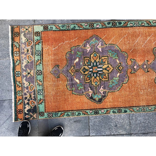 Orange 1960s Turkish Orange Handknotted Runner Rug For Sale - Image 8 of 10