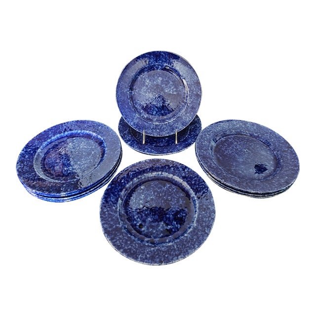 Vintage Stangl Blue Spongeware Dinner Plates Made for Tiffany and Co