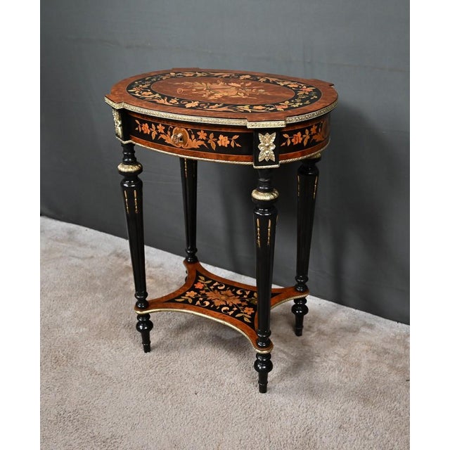 Antique Napoleon III Marquetry Side Table, 1800s For Sale - Image 4 of 18