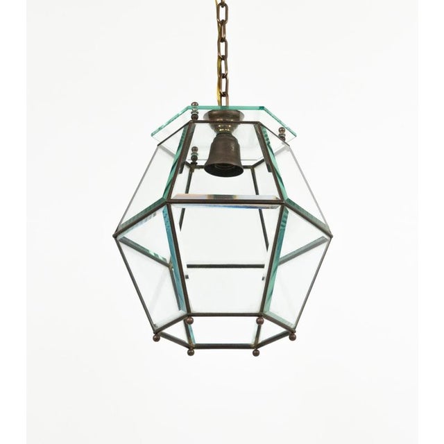 Mid-Century Pendant in Brass and Beveled Glass in the style of Adolf Loos, Italy, 1950s For Sale - Image 9 of 12