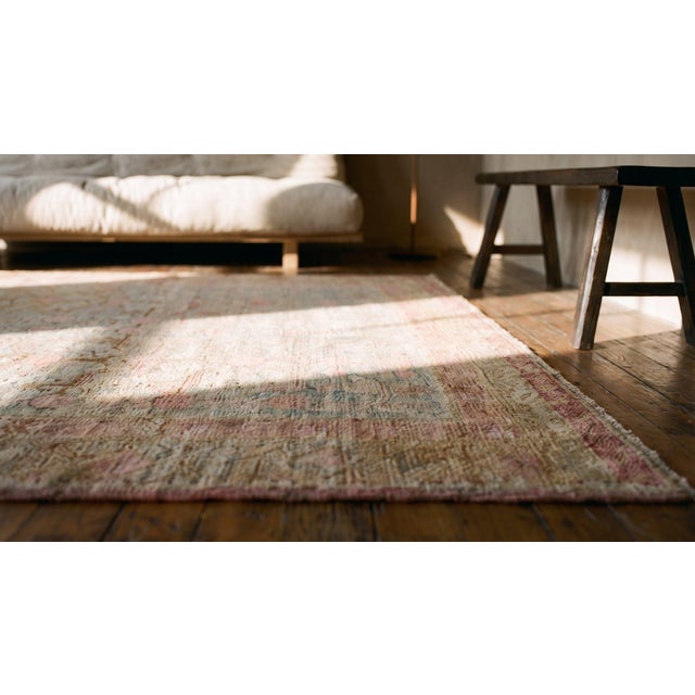 Pink 1930s Tan Taupe Pomegranate Antique Central Asian Khotan Rug 5'10" X 11'8" Handknotted Wool Carpet For Sale - Image 8 of 9