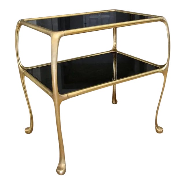 Italian Rectangular 2 Tier Brass End or Side Table For Sale