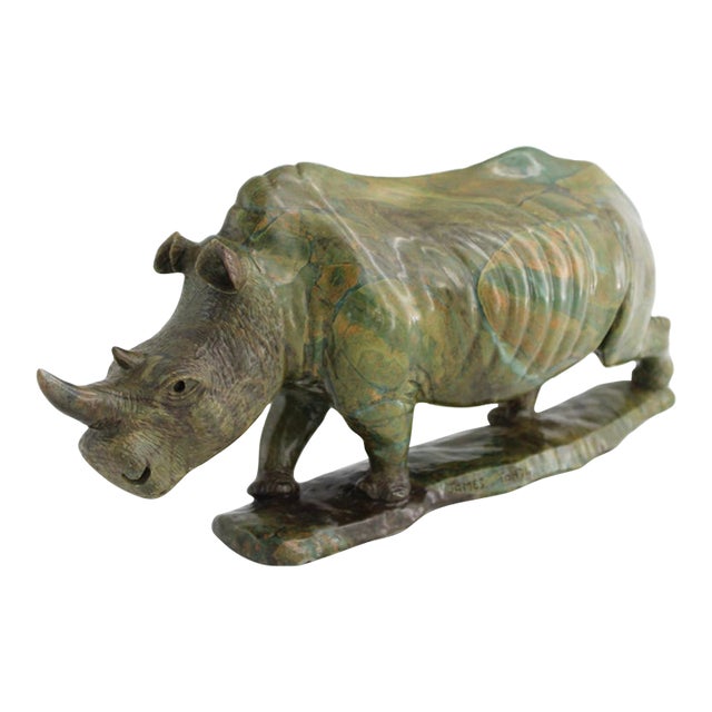 Original James Tandi Signed Verdite Shona Stone Rhinoceros Sculpture, Large For Sale