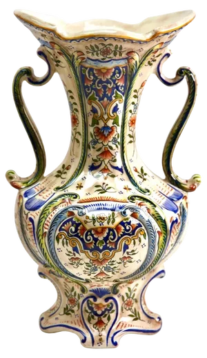 Hand-Painted Faience Vase, Rouen, 1900s