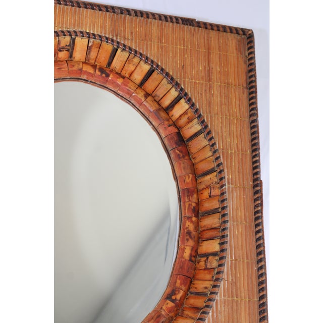 Mid-Century Modern Italian Bamboo Tile & Rattan Wall Mirror – Beveled Oval Glass, Mid-Century Modern, 1960s For Sale - Image 3 of 10