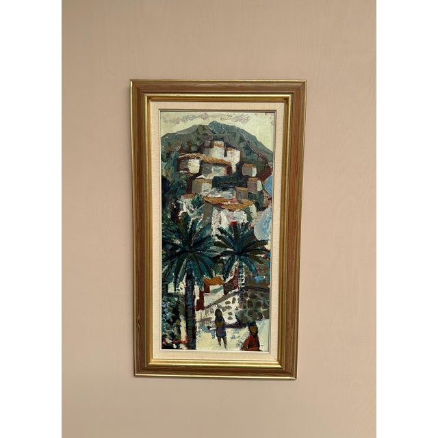 Original Swedish Oil on Panel – “Southern Village” by Bertil Wahlberg – Signed – Vintage & Framed – 86 × 50 cm (33.9" ×...