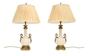 Vintage French Ceramic and Gilt Metal Table Lamps, 1950s, Set of 2