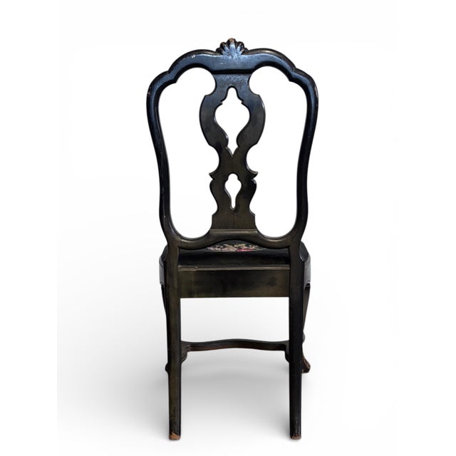 1900 - 1909 Antique Ebonized Regency Style Floral Painted Side Chair For Sale - Image 5 of 13