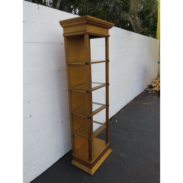 Hollywood Regency Tall Narrow Distressed Gold Display Shelf Cabinet 6661 For Sale - Image 13 of 15