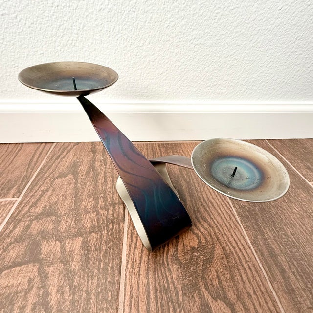 Mid Century Vintage Brutalist Ferart Artisan Candelabra Steel Taper Candle Holder MCM Good vintage condition. Perfect...