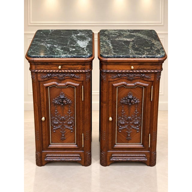 Pair of napoleon iii period bedside tables, second half of the 19th century, each with a single door and drawer, crafted...