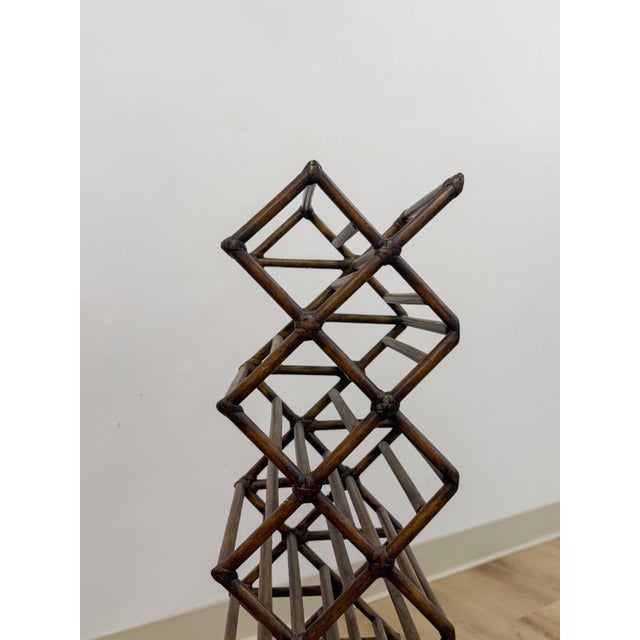 Brown Vintage Dark Bamboo Twelve Bottle Wine Rack Coastal Boho Bar Accent For Sale - Image 8 of 8