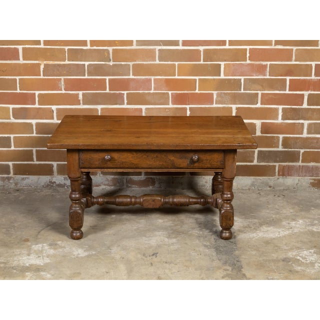 19th Century English 19th Century Oak Coffee Table with Single Drawer and Turned Base For Sale - Image 5 of 12