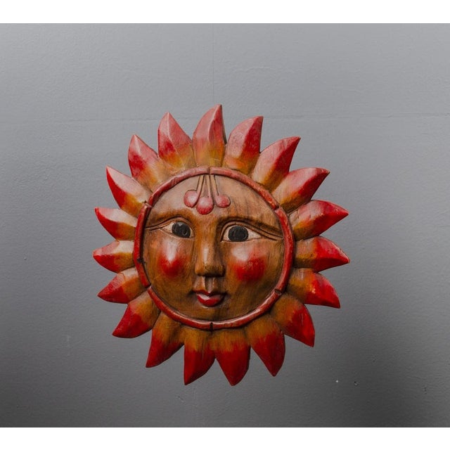 Vintage Pine Hand-Carved Sun, 1970s For Sale - Image 12 of 13