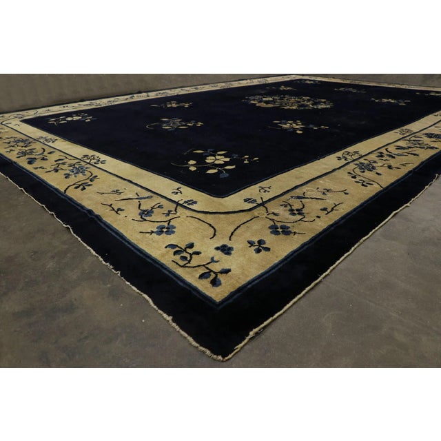 Navy Blue Early 20th Century Early 20th Century Rustic Antique Chinese Peking Rug - 12'02 X 18'02 For Sale - Image 8 of 10