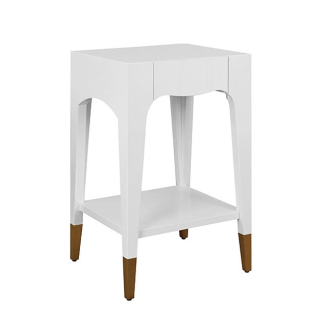 2020s Matthew Izzo Home Patti Glossy White Lacquer One Drawer Side Table With Antique Brass Foot Caps For Sale - Image 5 of 6
