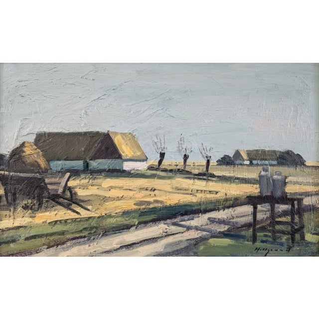 Mid-Century Modern 'Quiet Days on the Farm' Vintage Original Swedish Landscape Oil Painting, Framed For Sale - Image 9 of 11
