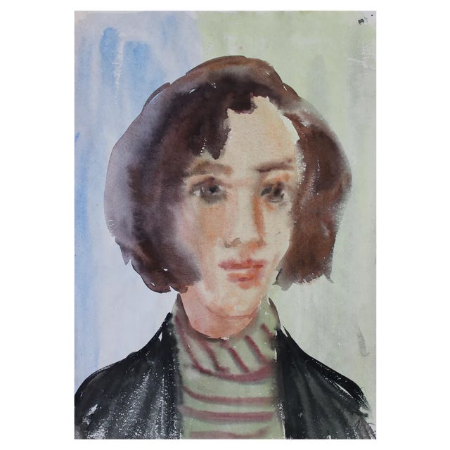 Dzidra Ezergaile, Portrait, 1961, Watercolor on Paper For Sale
