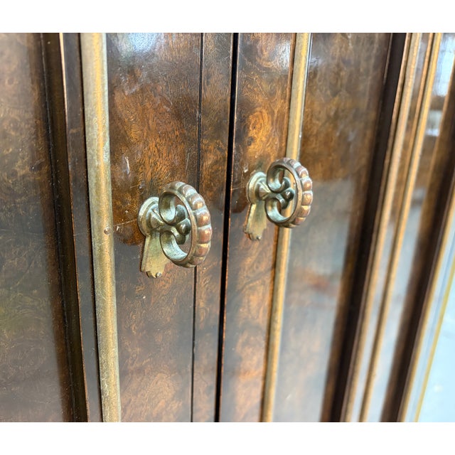 Mid 20th Century Hollywood Regency Burl and Brass Armoire by Mastercraft For Sale - Image 10 of 18