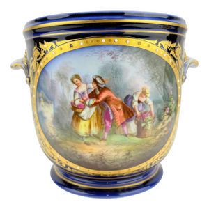 19th Century, Sevres Cobalt Porcelain & Hand Painted Jardiniere or Cache Pot