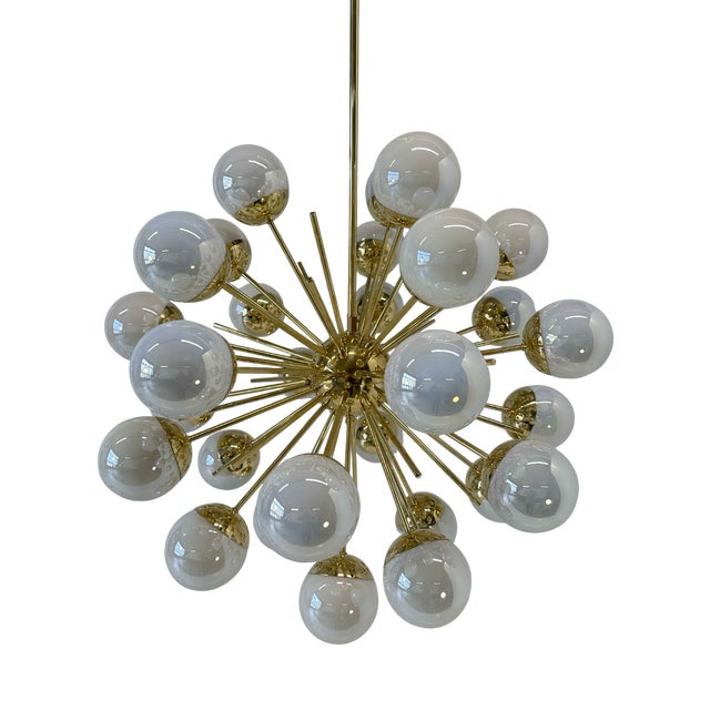 Mid-Century Modern Murano Glass and Brass Sputnik Chandelier, 2000s For Sale