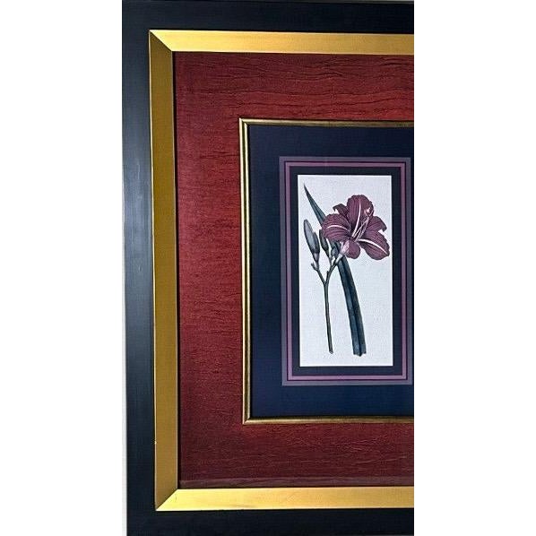 English Vintage Framed Stylized Red Lily Botanical Lithograph Prints Pair For Sale - Image 3 of 12