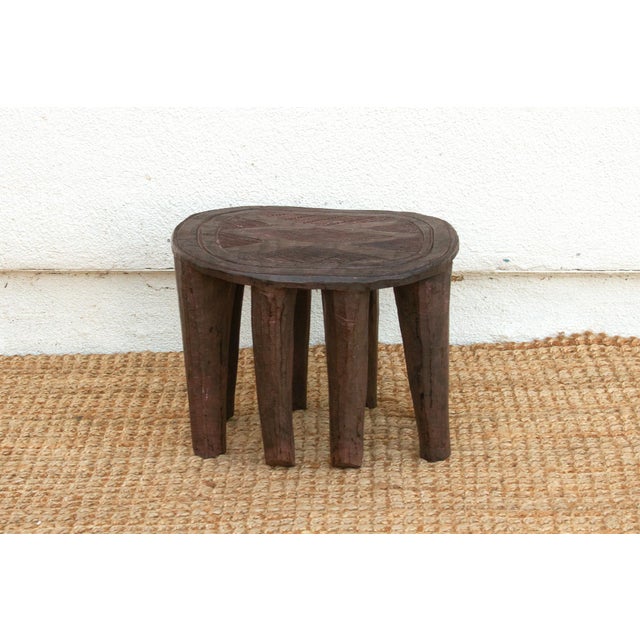 African Round Artisanal African Side Table For Sale - Image 3 of 7