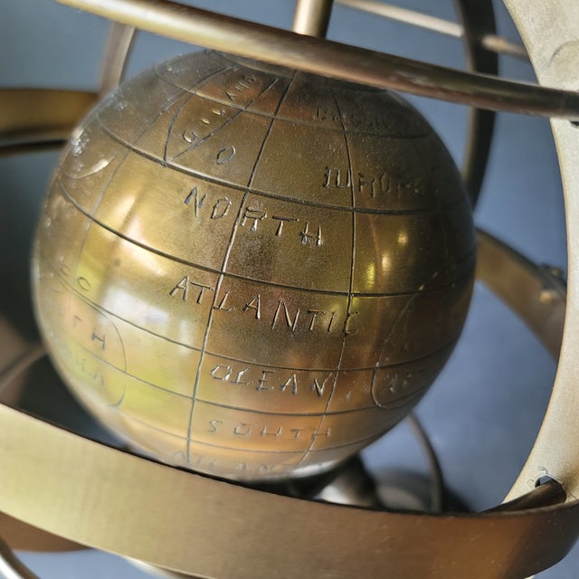 Late 20th Century Late 20th Century Brass Gold-Tone Metal Globe on Tall Stand For Sale - Image 5 of 7