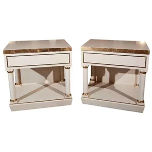 White Hollywood Regency Nightstands - A Pair