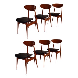 Mid-Century Dining Chairs in Rosewood and Black Faux Leather, 1960s, Set of 6 For Sale