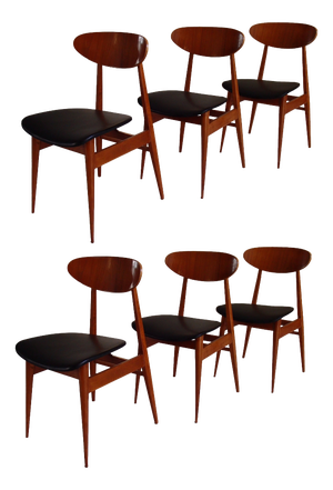 Mid-Century Dining Chairs in Rosewood and Black Faux Leather, 1960s, Set of 6