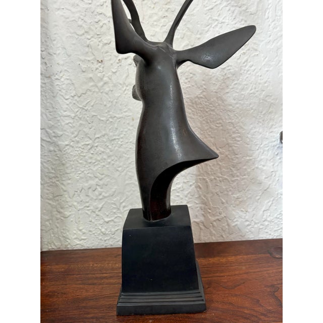 Vintage Bronze Stylized Deer Bust Statue For Sale - Image 6 of 10