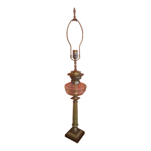Antique 19th Century Heavy Crystal and Onyx Brass Converted Oil Lamp