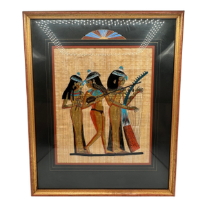Vintage Late 20th Century Hand-Painted Egyptian Papyrus "Musicians of Amun"-Framed