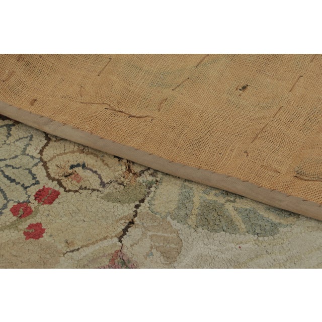 Textile Antique Hooked Rug With Rose Bouquet Medallion & Vine Border - Rug & Kilim For Sale - Image 7 of 7