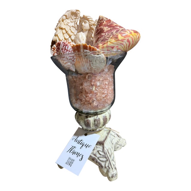 Celestial Meets the Sea Shell and Angel Adorned Vase-Coastal Art Sculpture For Sale